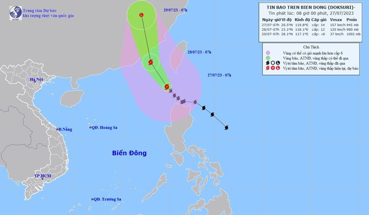 Sơ đồ đường đi bão số 2 - Ảnh: Trung tâm Dự báo khí tượng thủy văn quốc gia